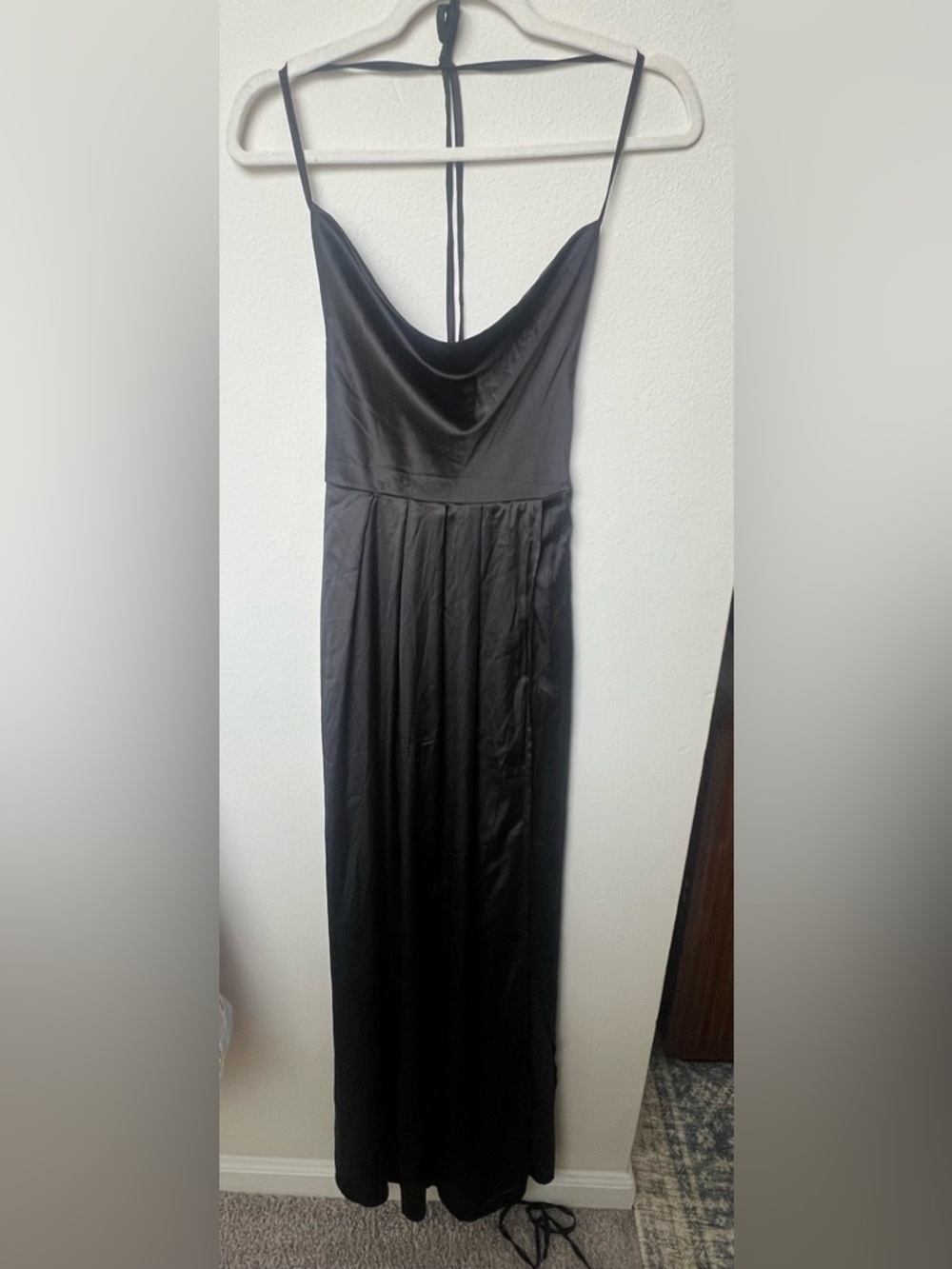 Black Thin Satin Cowl Neck Evening Dress